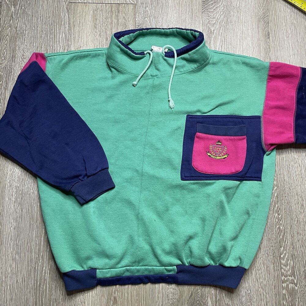 VTG 90’s Women’s Color block Funnel Neck Sweatshirt Carriage Court Sport Large
